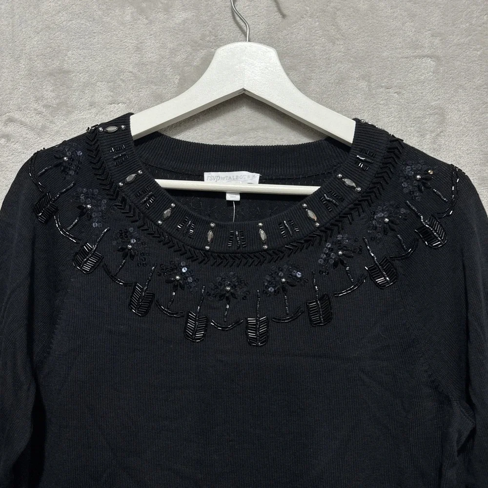 RSVP by Talbots Sequin Beaded‎ Pullover Sweater Size M Black NWT